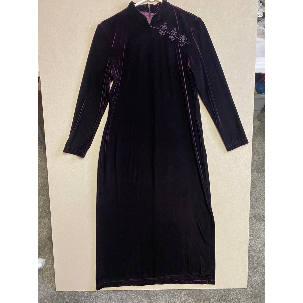 KC Spencer New York Vintage Purple Velvet Mandarin Collar Maxi Dress 12P 100093